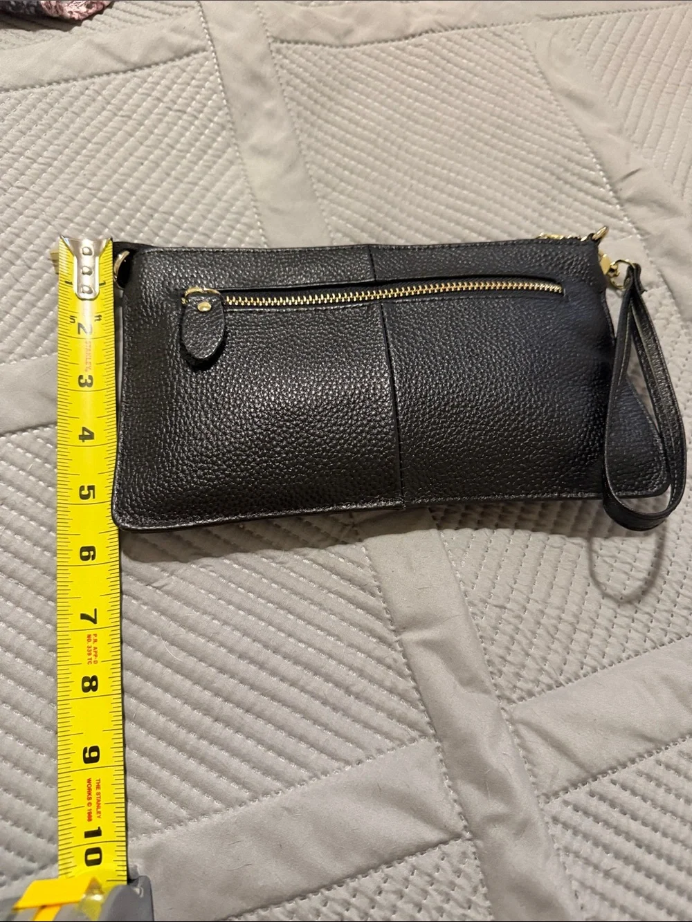 Black Crossbody Wristlet Bag with Gold Hardware